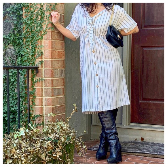 ✨PARIS✨Chic striped button down midi dress - Picture 7 of 8